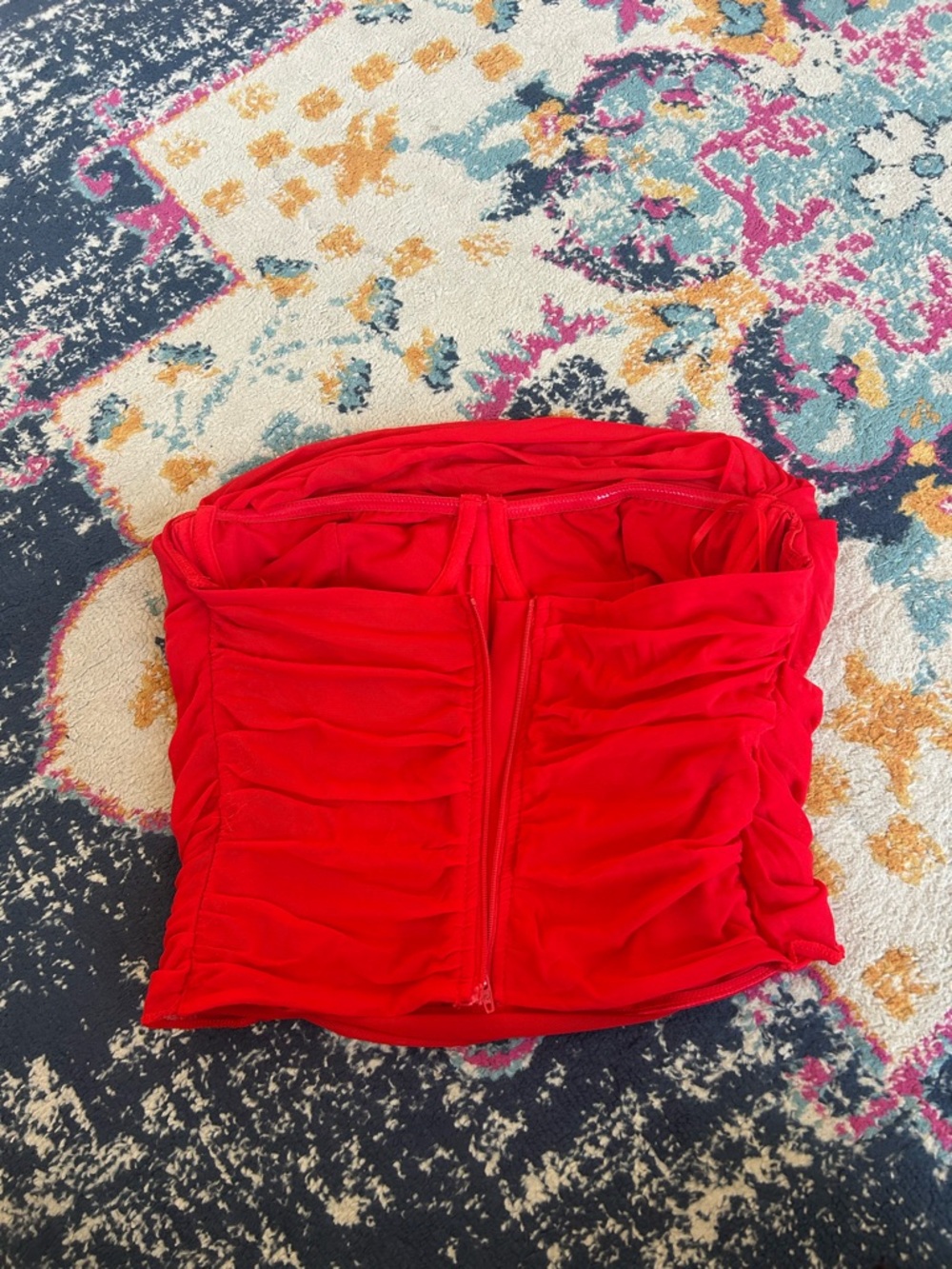 Red Ruched Strapless corset